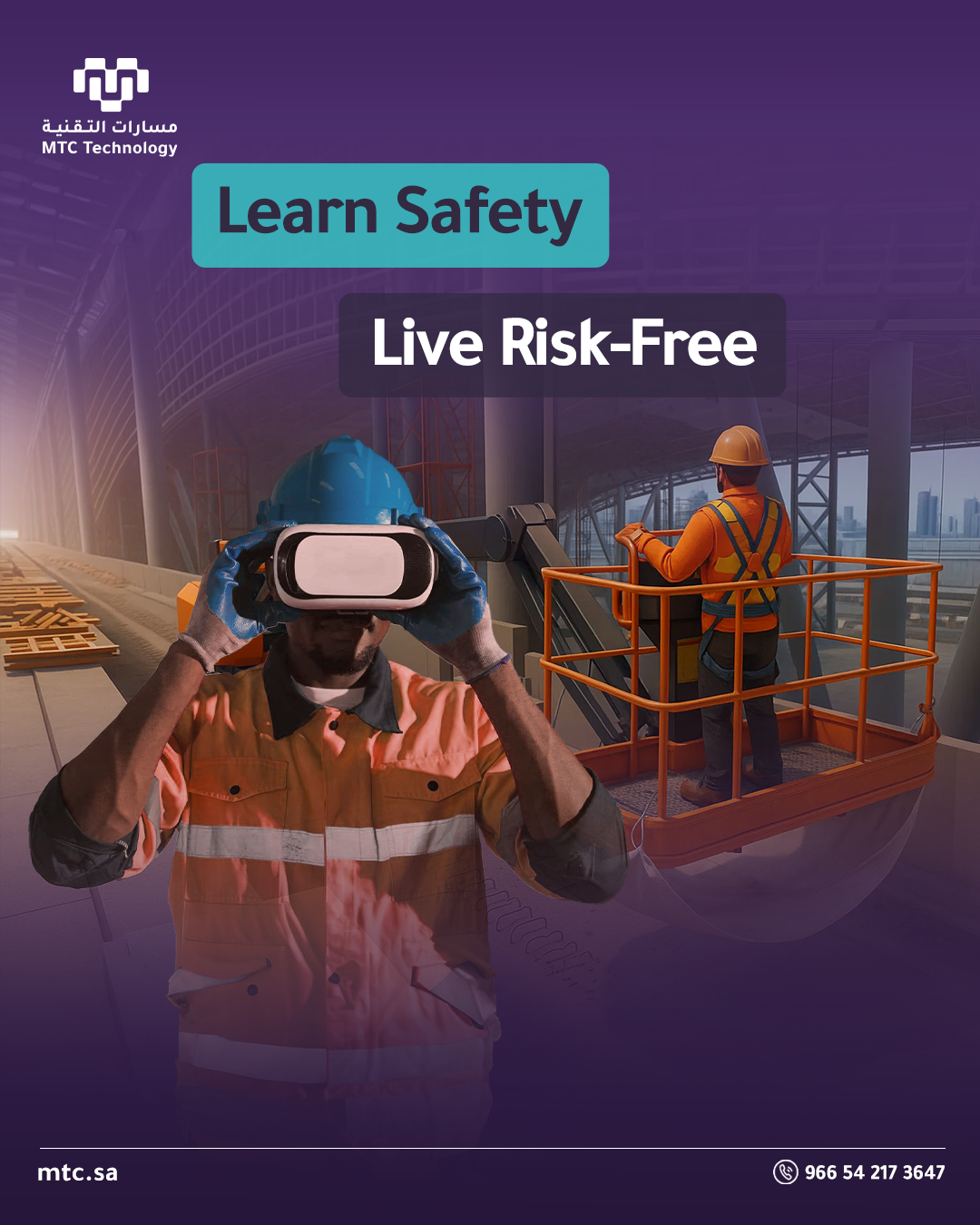 Worker using virtual reality headset during VR safety training session in an industrial setting in Saudi Arabia